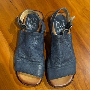 Miz Mooz Navy Leather Embossed Slingback Clogs